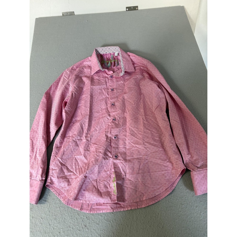 Robert Graham Shirt Mens Medium Pink Classic Fit Long Sleeve Button Front Casual